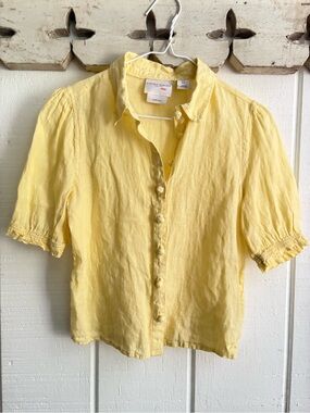 Laura Ashley Soft Yellow Linen Button-Up Blouse SP